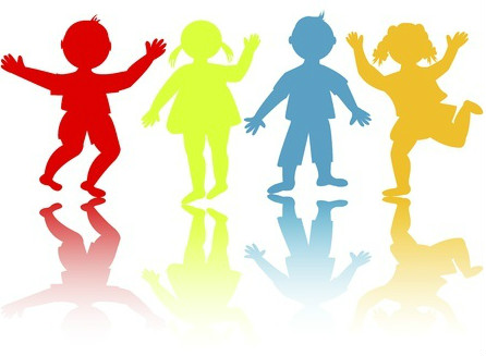 Coloured silhouettes of children dancing