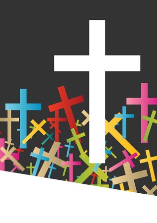 white cross on black background with other crosses