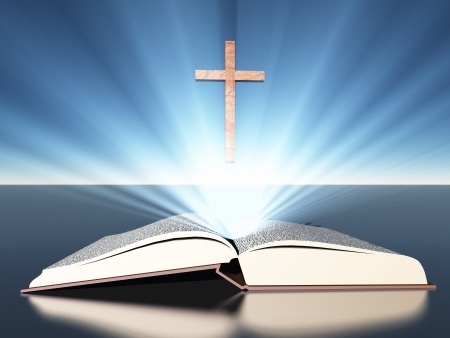 Life Groups - Cross above open Bible